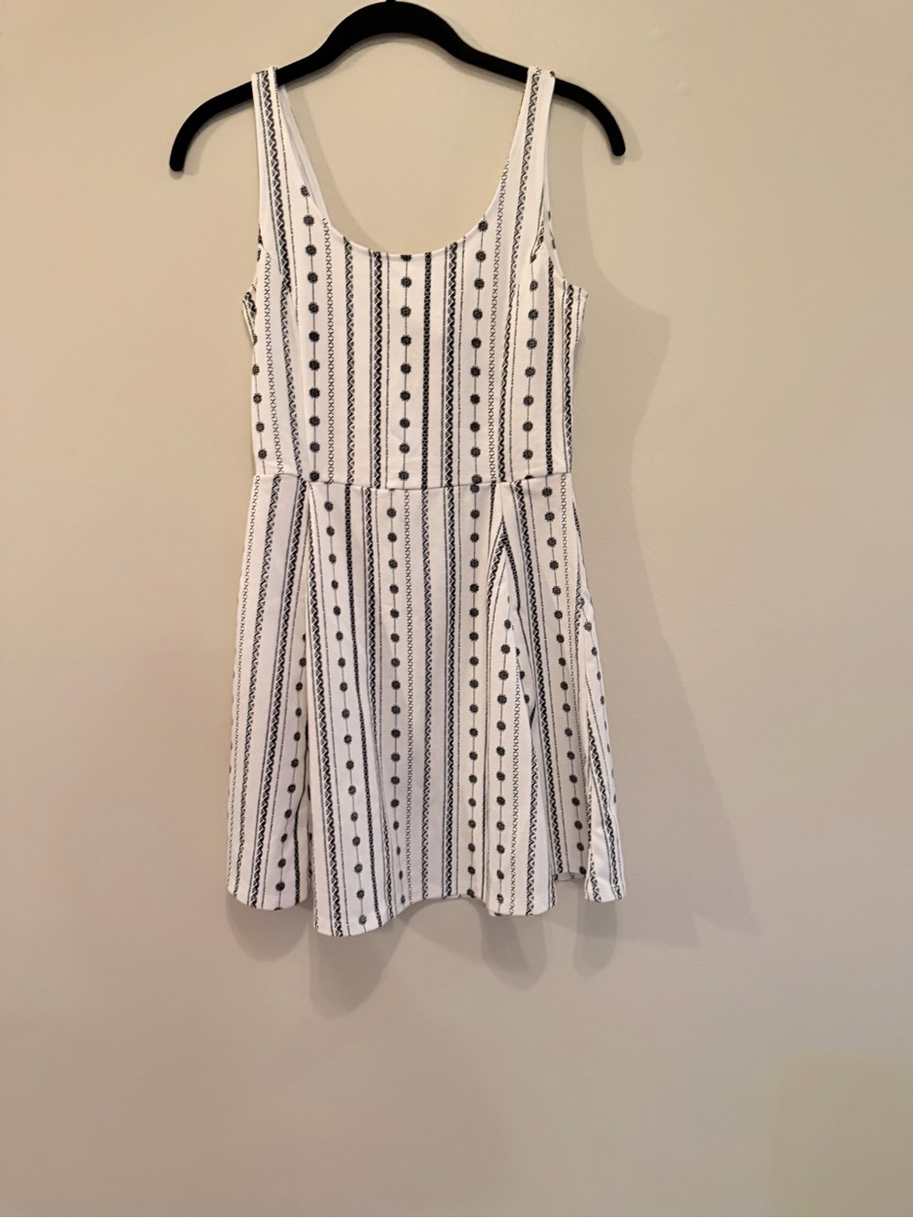 White and Black Striped Dot Fit-and-Flare Dress